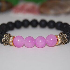 Lava Bracelet,Lava and Pink Stone Bracelet,Black and Pink Bracelet